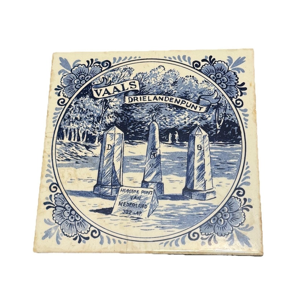 Vintage Delft Blue Tile Vaals Drielandenpunt Holland Netherlands Souvenir